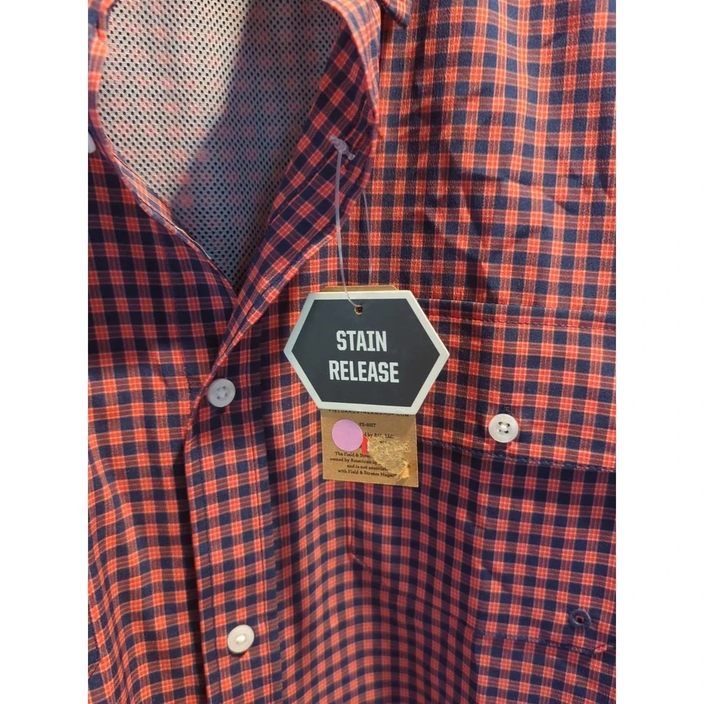 Men's NWT Field & Stream SS Performance Gingham Red Blue XXL 2XL Light‎ Fishing